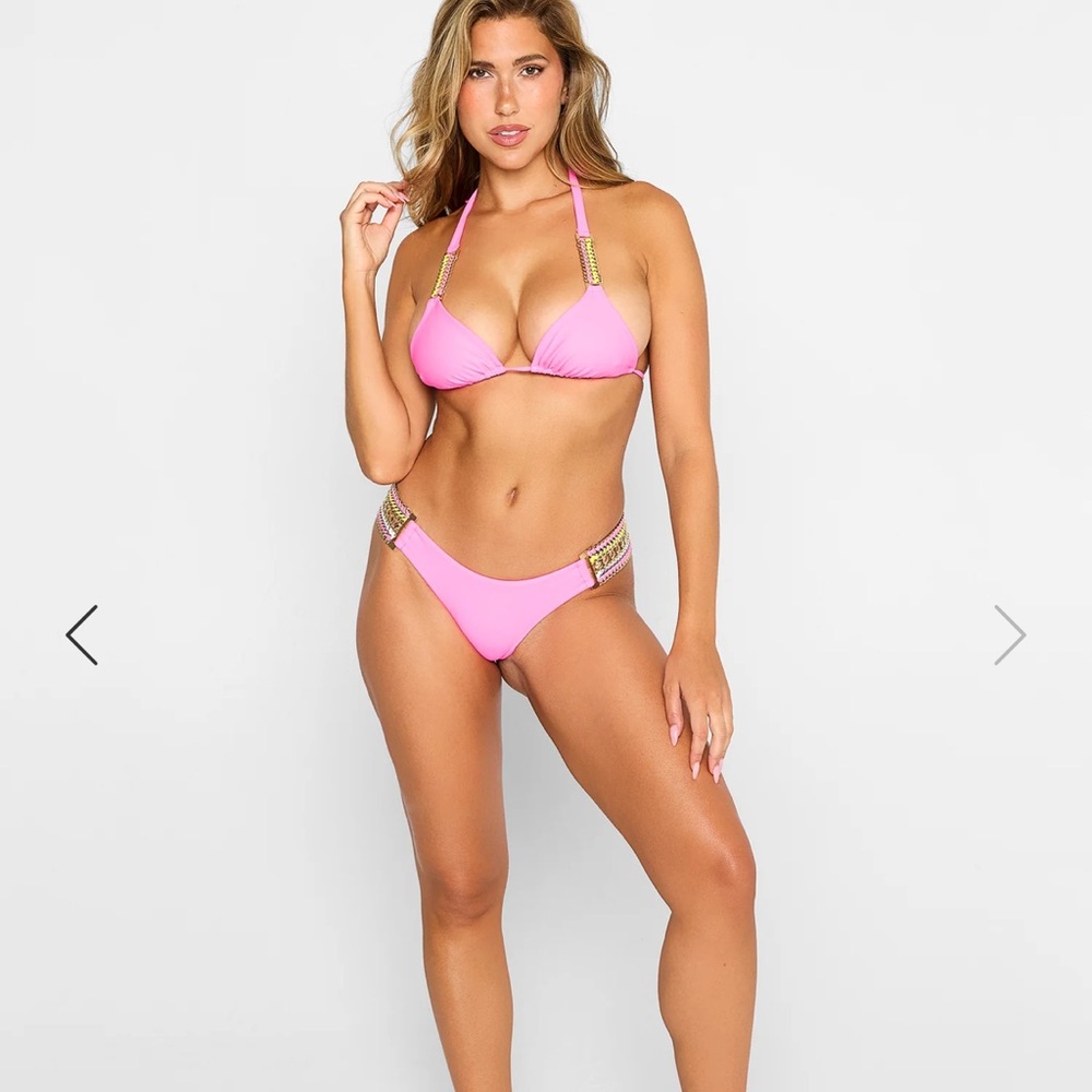 NWT POP THAT in SHOCKING PINK Bikini; Triangle Top L and Bottoms XL